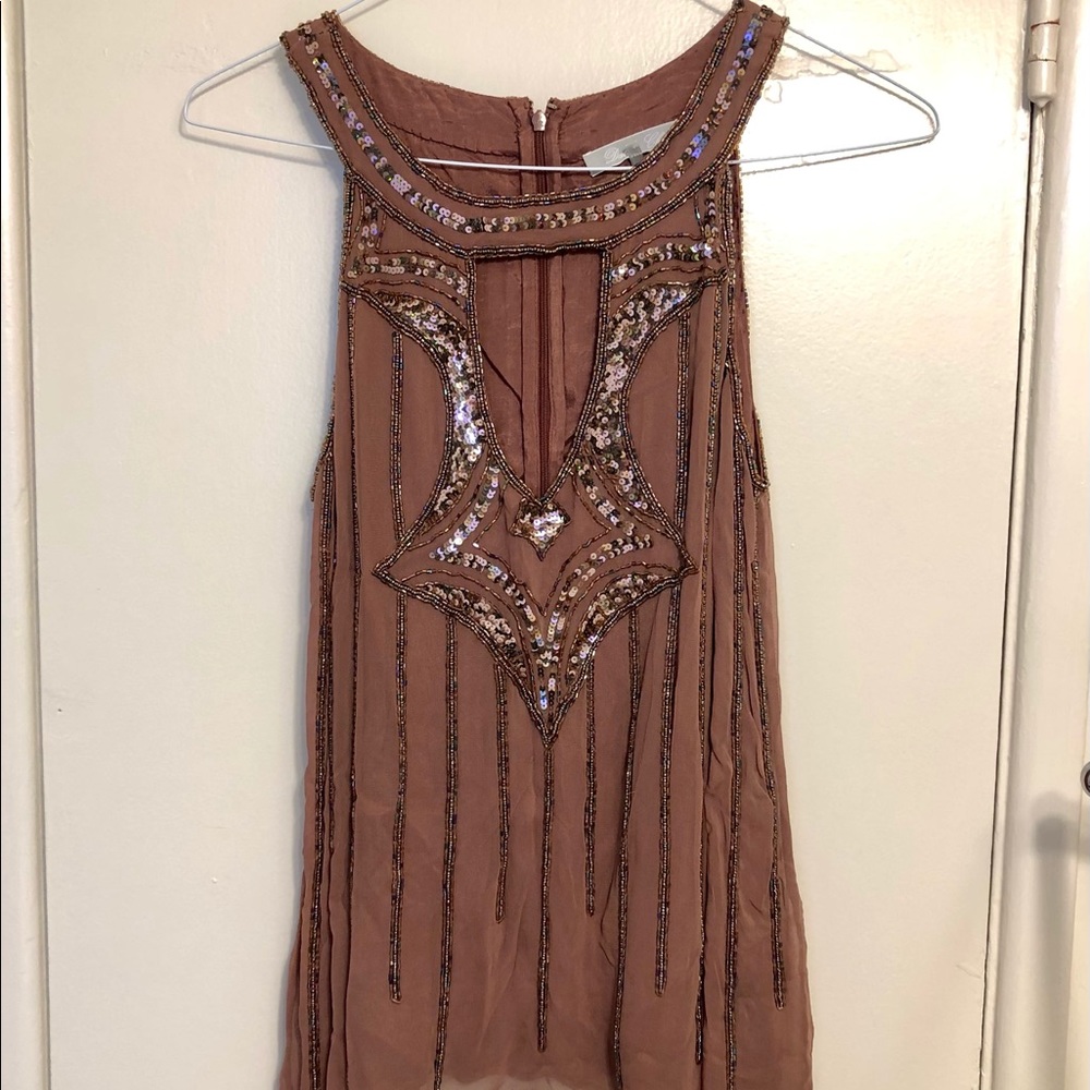 DALLIN CHASE BROWN RHINESTONES PARTY TOP CUT OUT TRIANGLE NECK SIZE M WOMEN CHIC